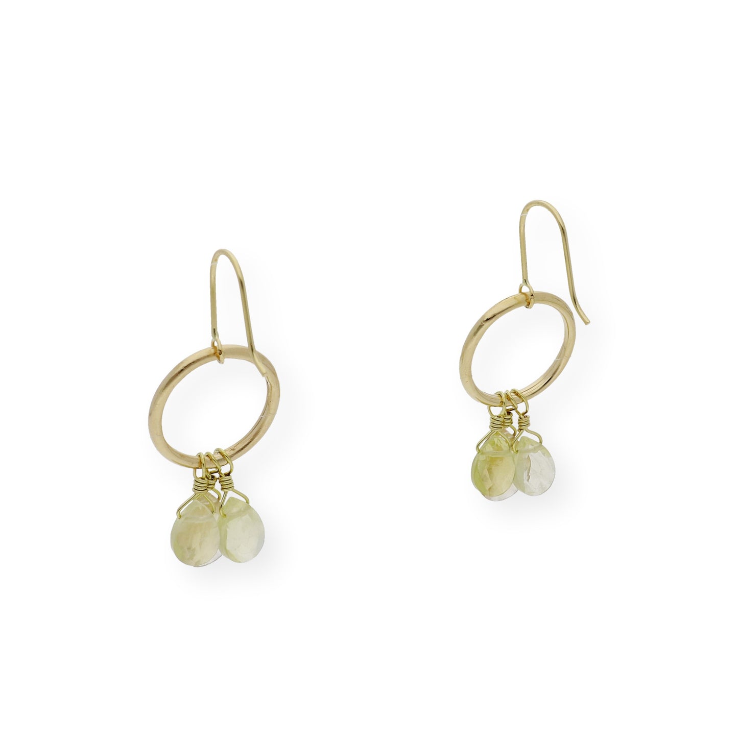 Pendientes Aro con Cuarzo Limón en Oro 18k