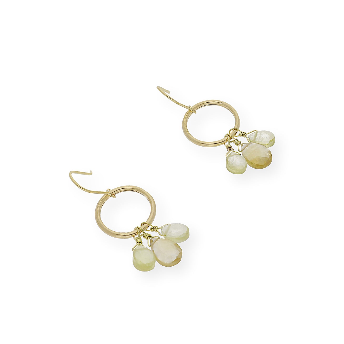 Pendientes Aro con Cuarzo Limón en Oro 18k