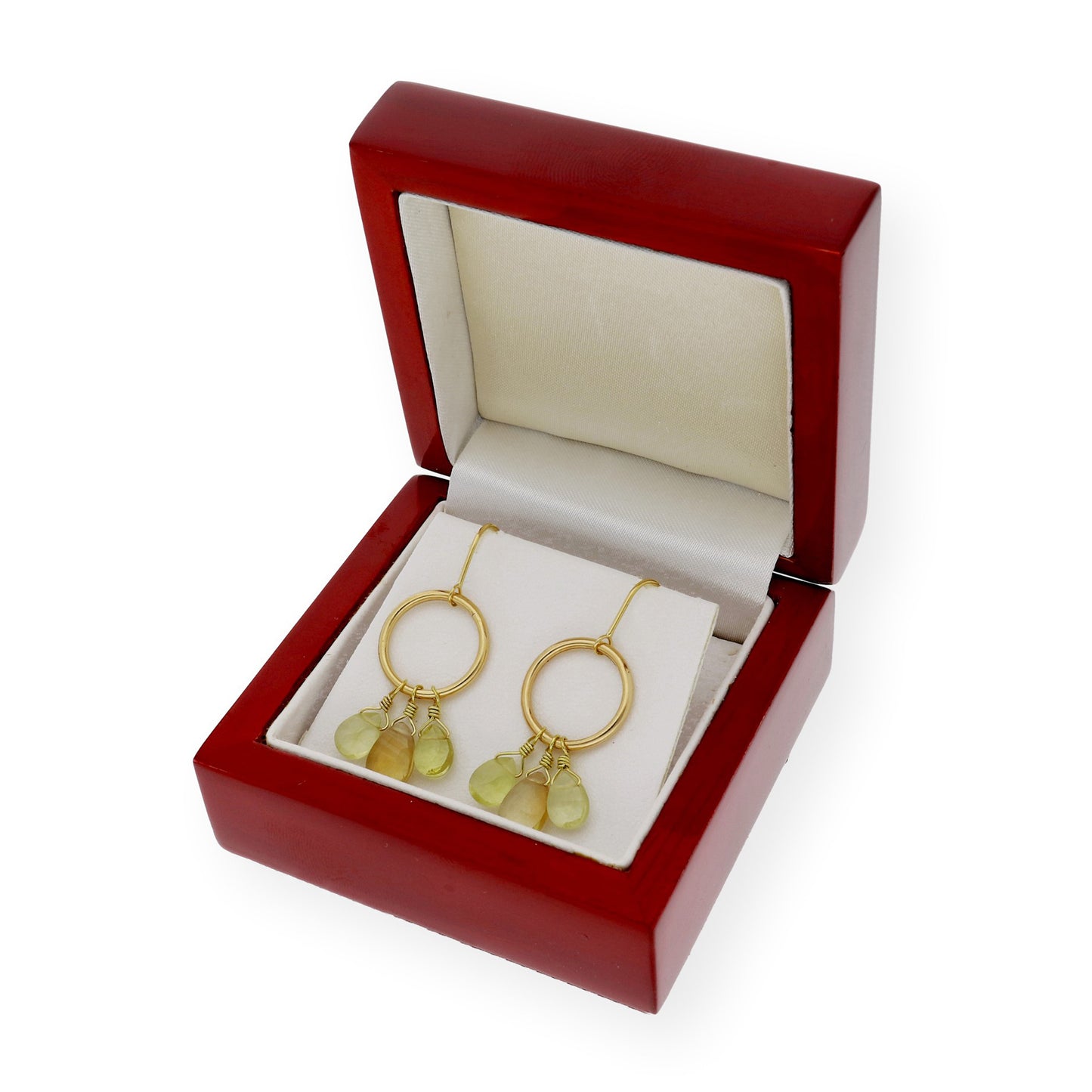 Pendientes Aro con Cuarzo Limón en Oro 18k