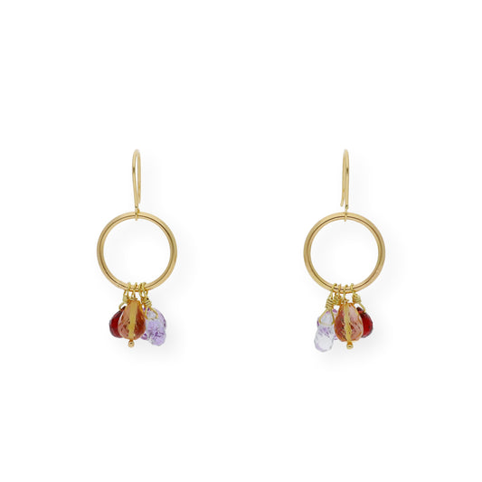 Pendientes Aro con Gemas Preciosas Variadas en Oro 18k