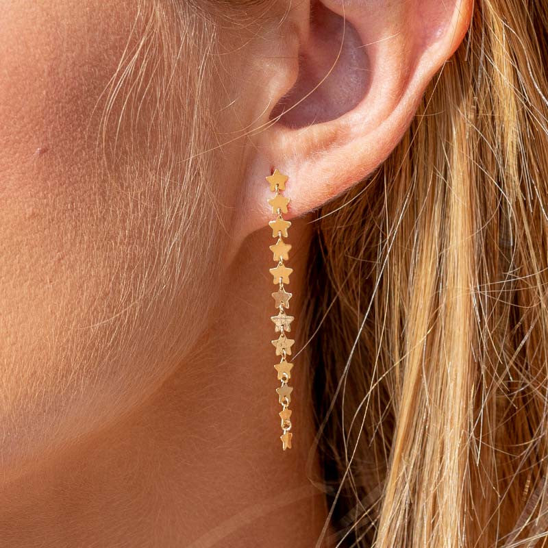Pendientes Largos Diseño de Estrellas en Oro 18k