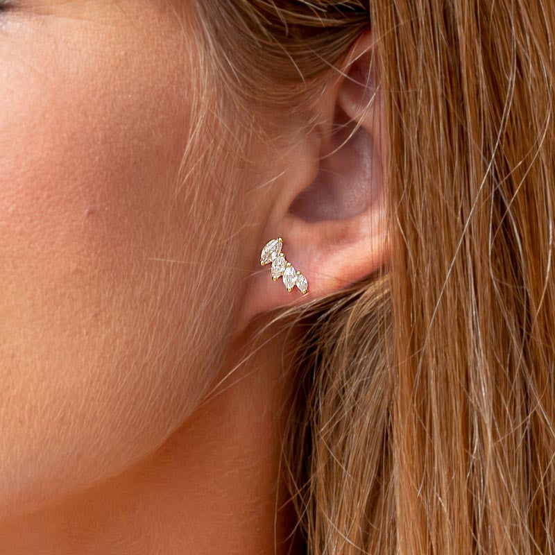 Pendientes trepadores con circonitas Oro 18k