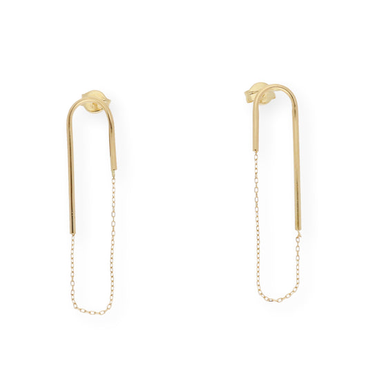 Pendientes largos barras con cadena en Oro 18k