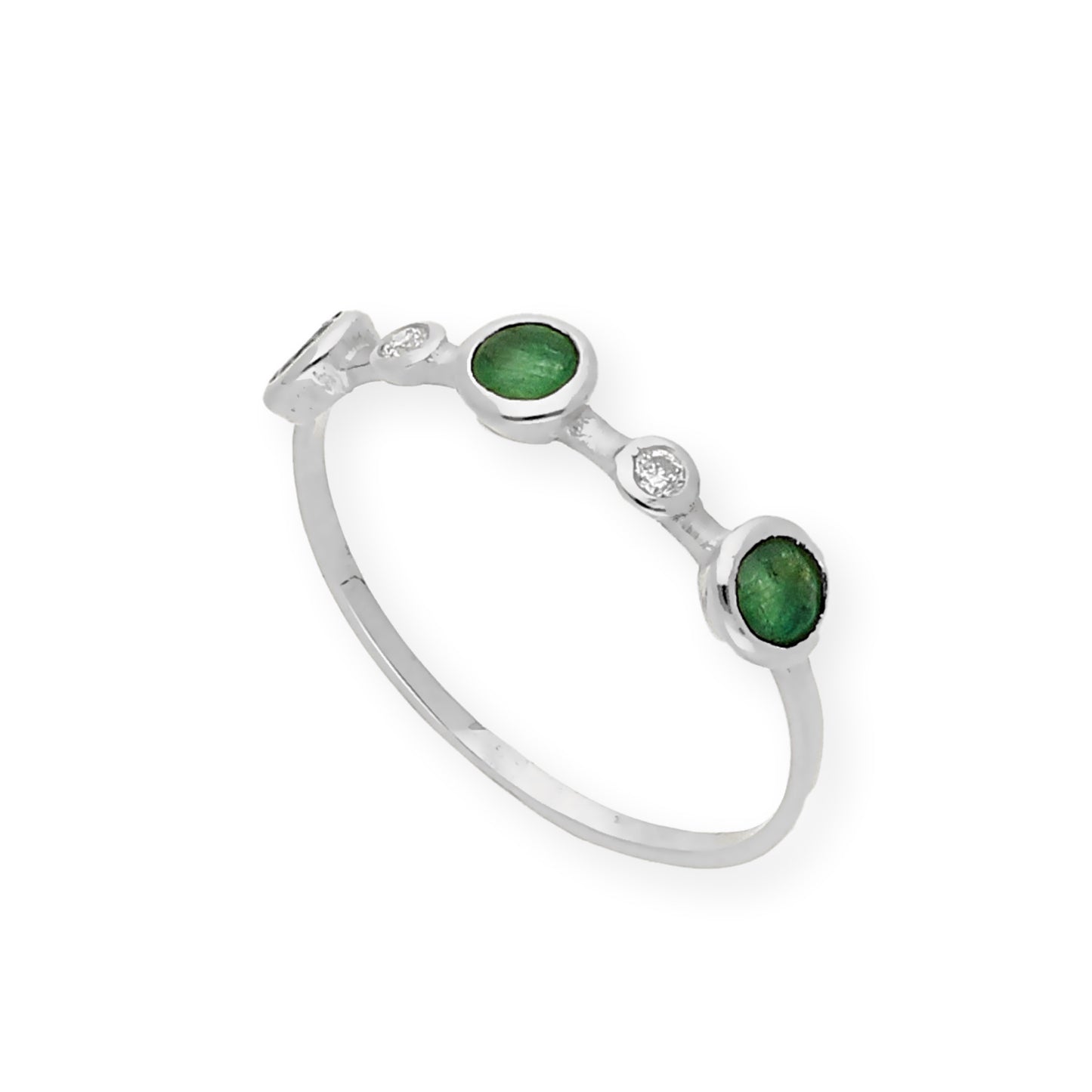 Anillo Millas de Oro Blanco y Diamantes con Esmeraldas