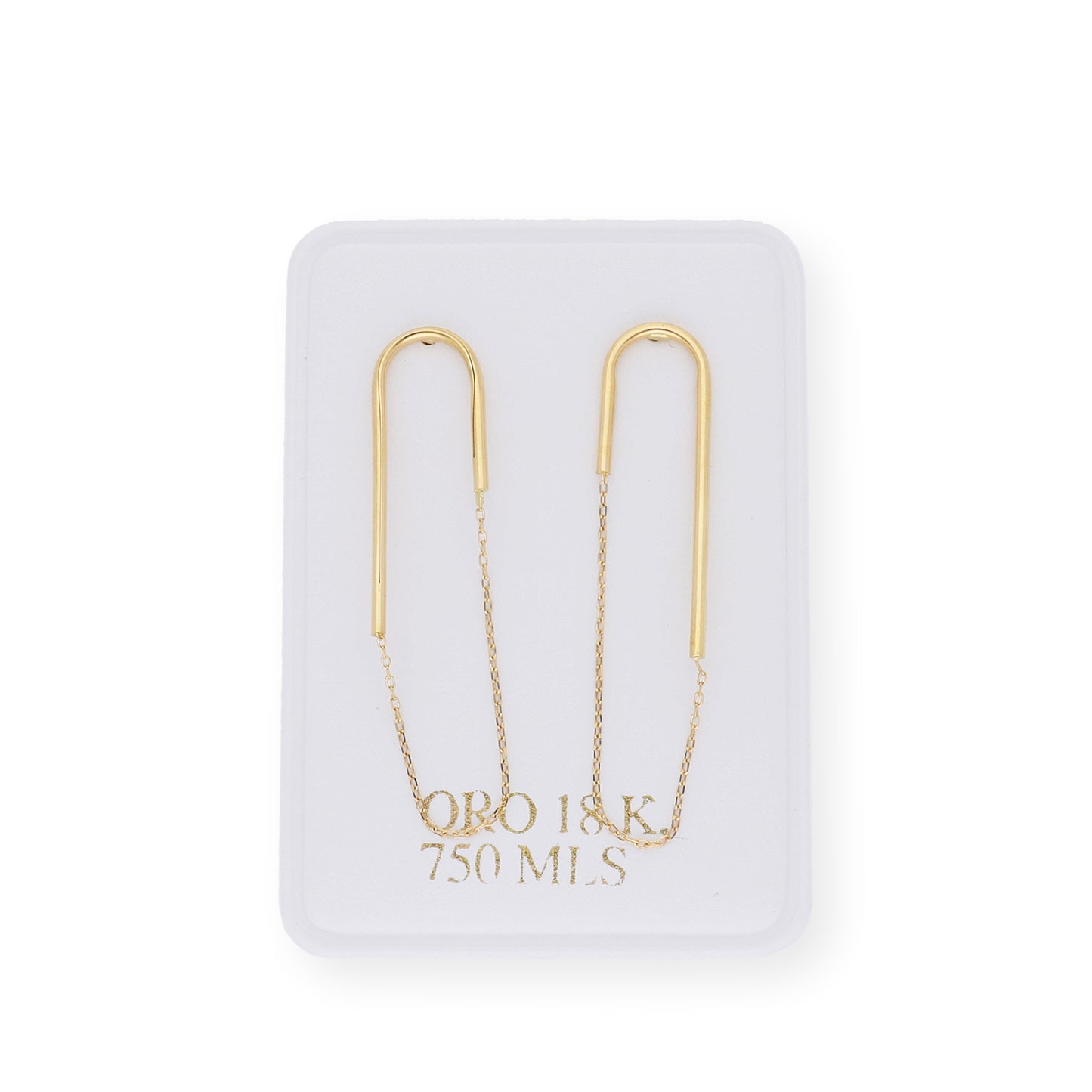 Pendientes largos barras con cadena en Oro 18k