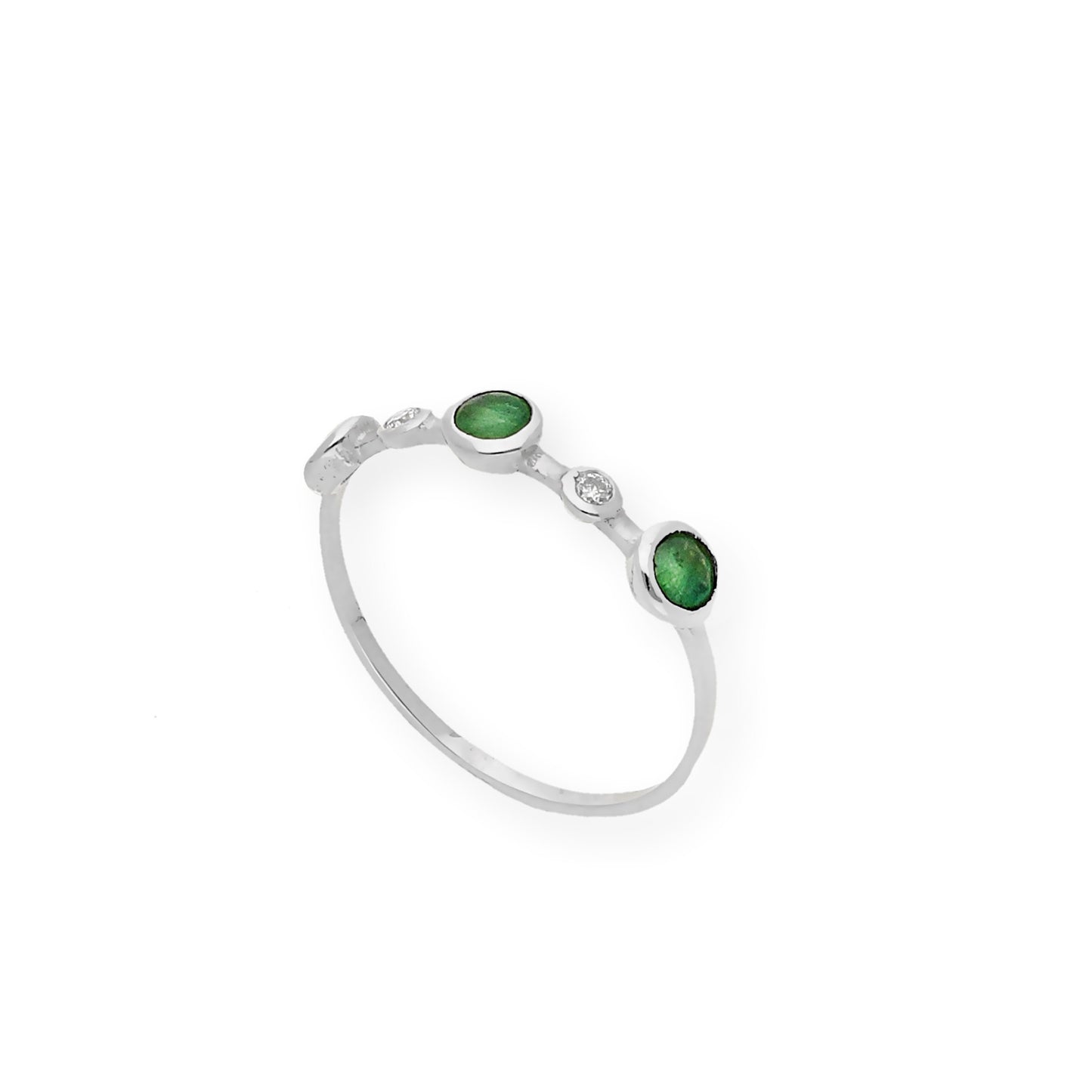 Anillo Millas de Oro Blanco y Diamantes con Esmeraldas
