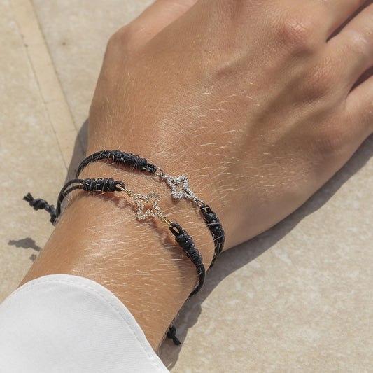 Pulsera Macramé de Oro de Ley con Diamantes y Diseño de Cruz
