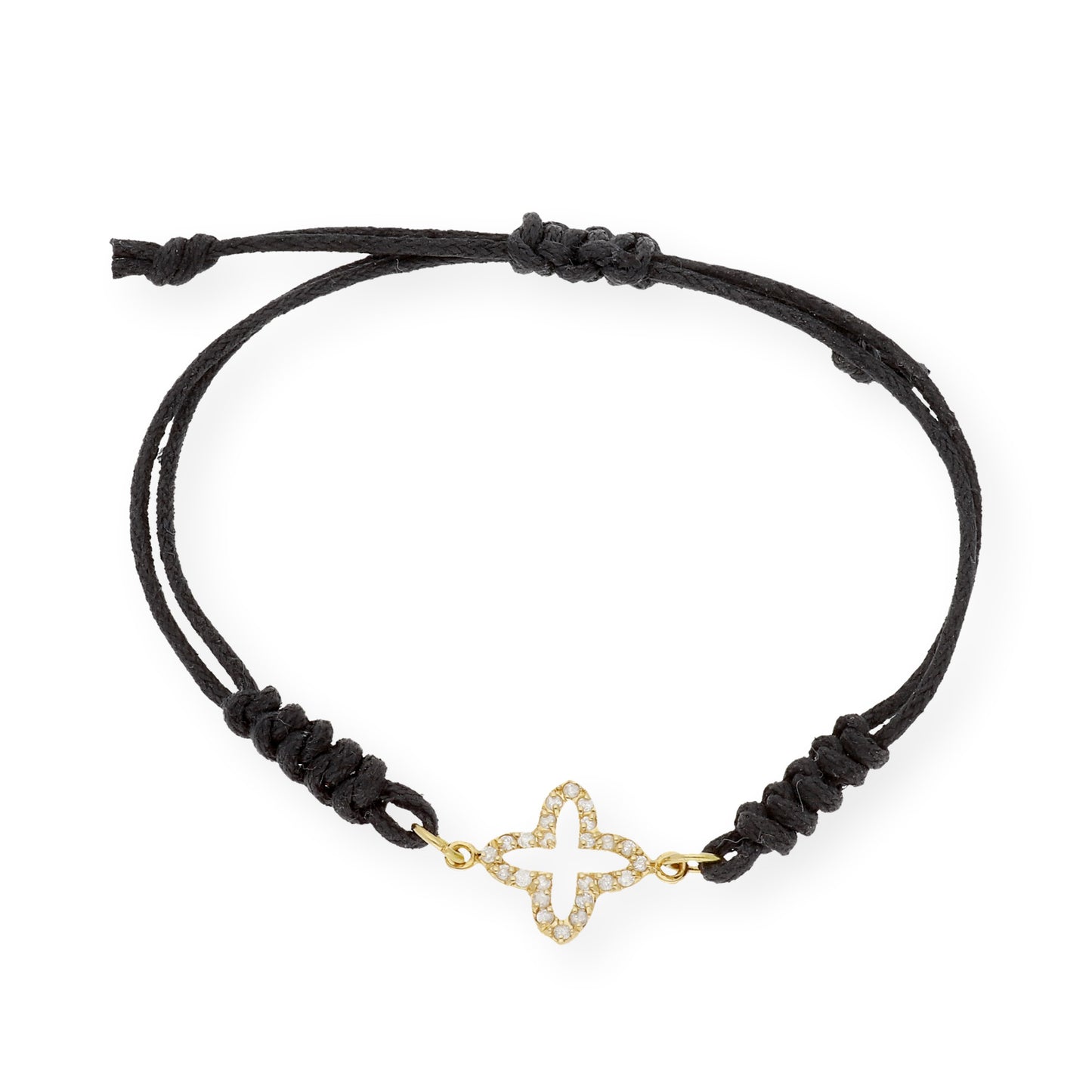 Pulsera Macramé de Oro de Ley con Diamantes y Diseño de Cruz
