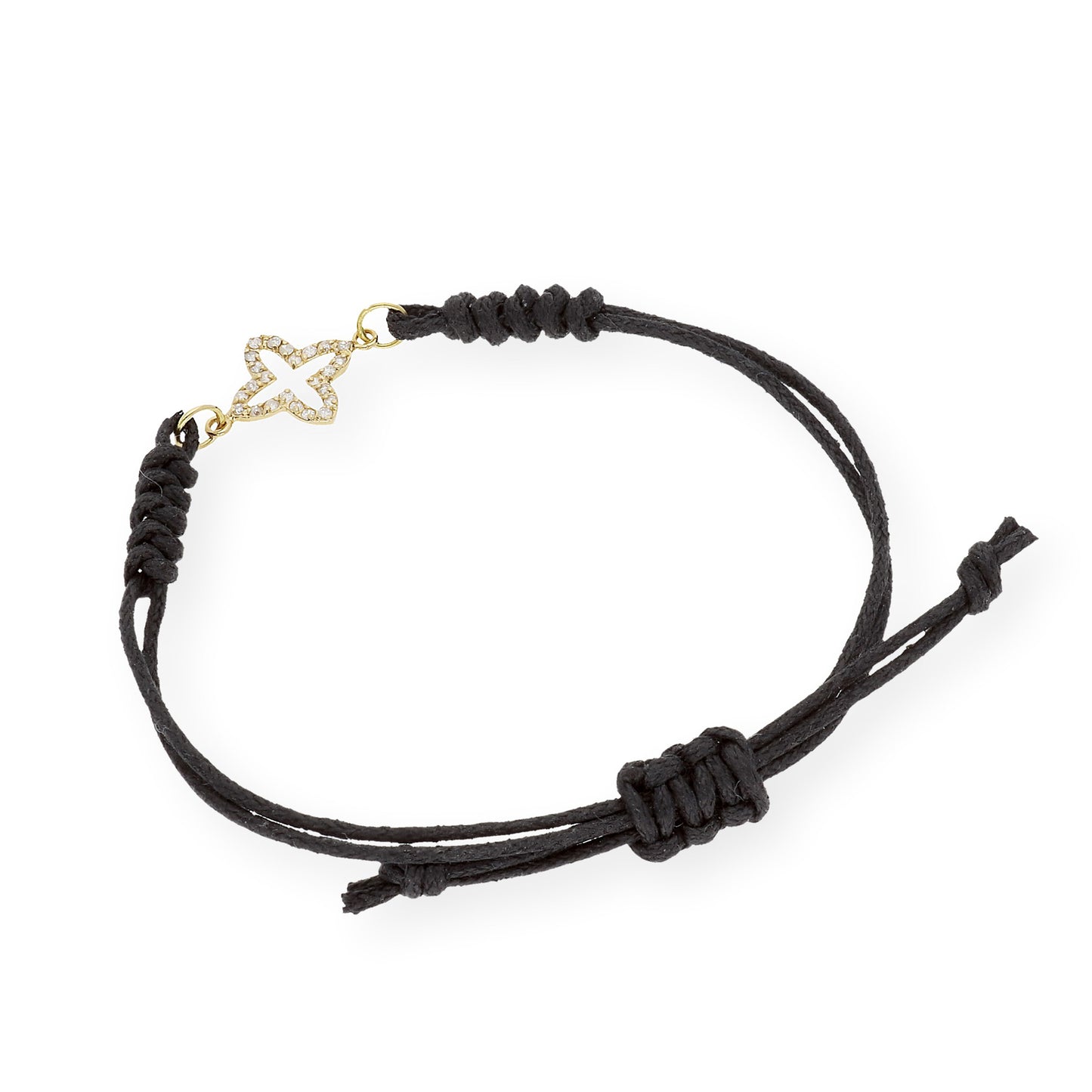 Pulsera Macramé de Oro de Ley con Diamantes y Diseño de Cruz