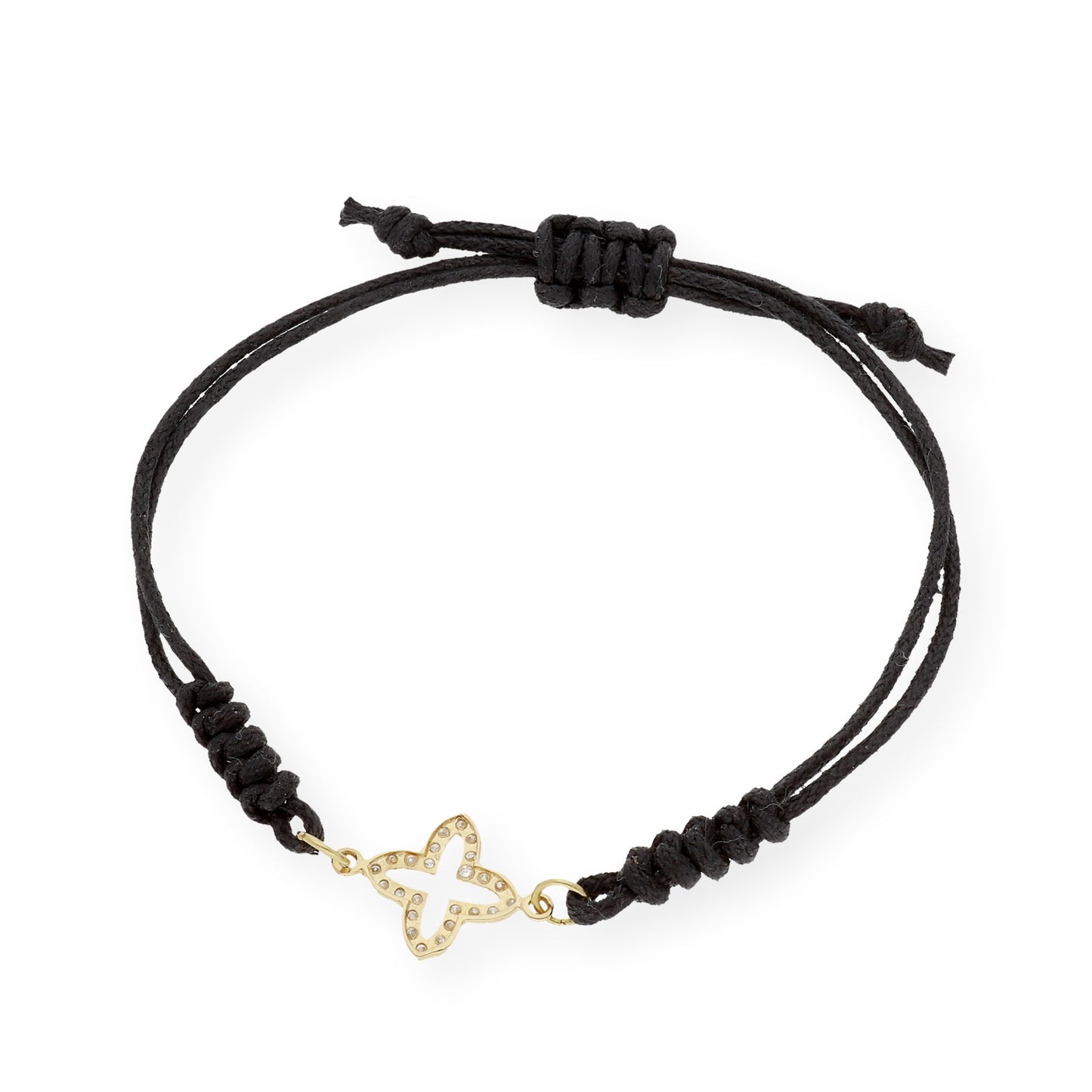Pulsera Macramé de Oro de Ley con Diamantes y Diseño de Cruz