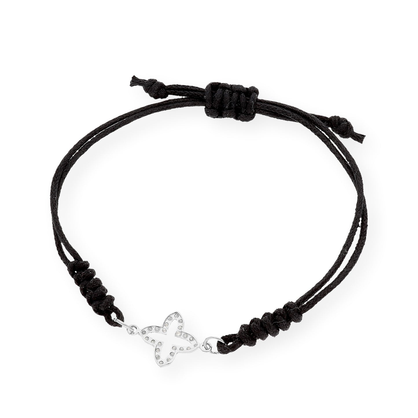 Pulsera Macramé de Oro Blanco de Ley con Diamantes y Diseño de Cruz