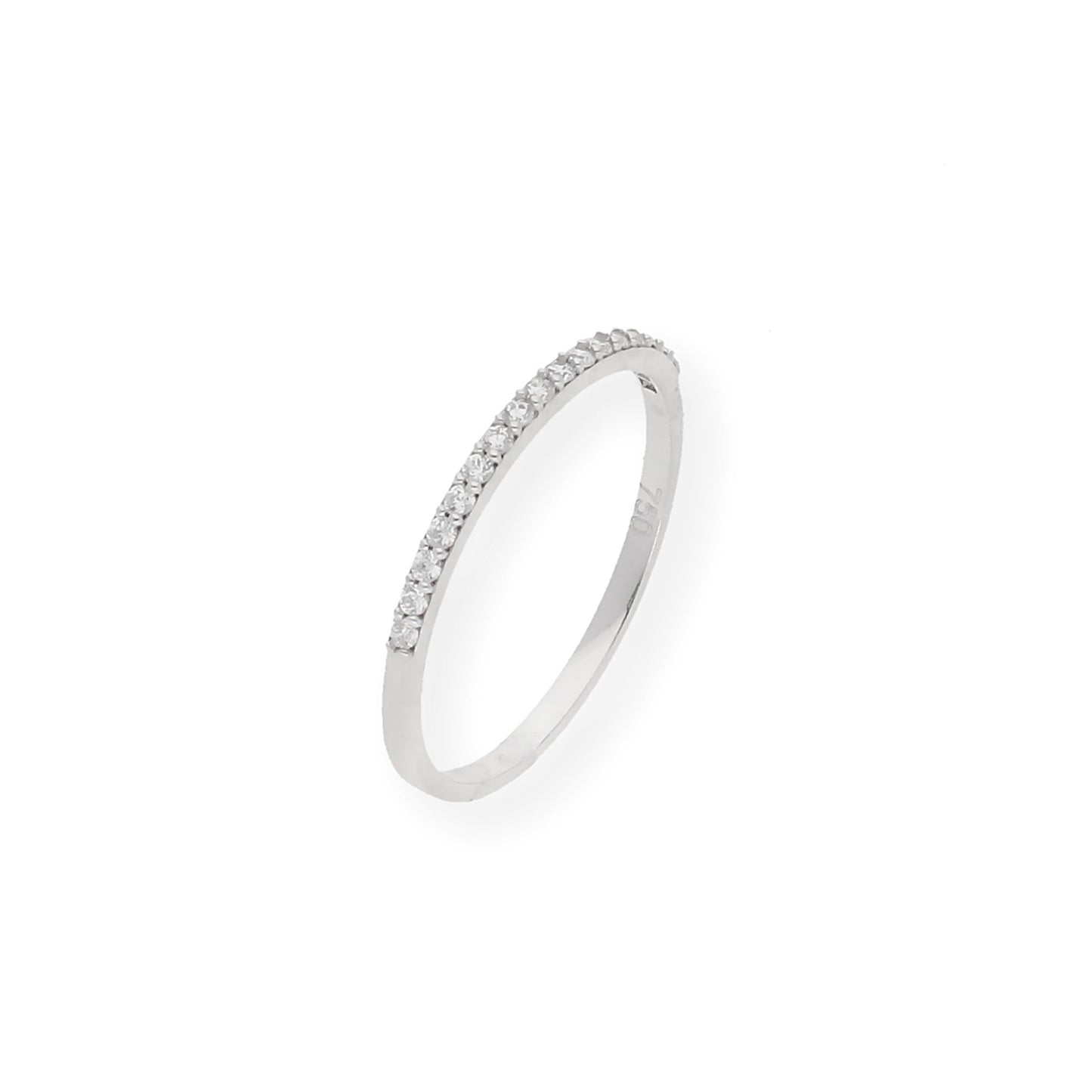 Anillo Media Alianza de Oro Blanco 18K y Circonitas