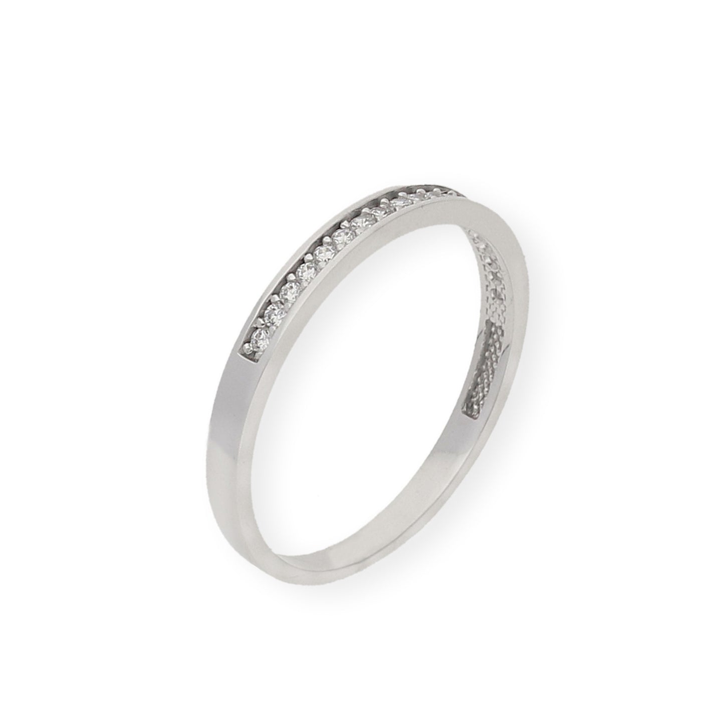 Anillo Media Alianza de Oro Blanco 18k y Circonitas