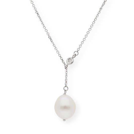 Collar con Perla Cultivada y Diamante en Oro Blanco 18k