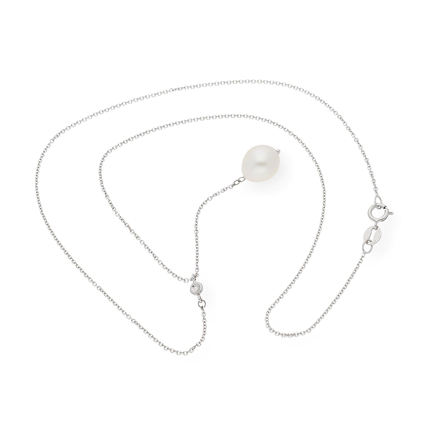 Collar con Perla Cultivada y Diamante en Oro Blanco 18k