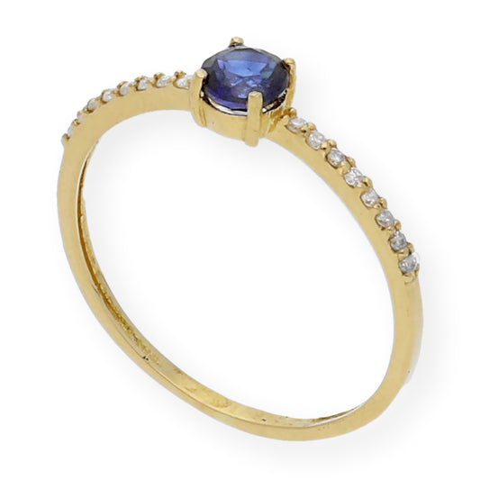 Anillo Luz en Oro 18k con Diamantes y Zafiro