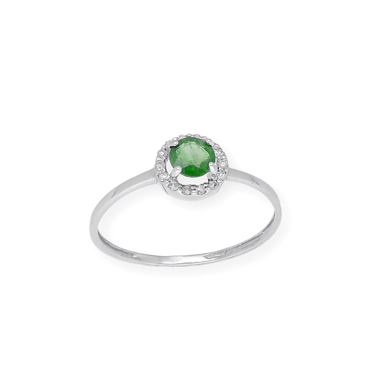 Anillo de Oro Blanco y Diamantes con Esmeralda Modelo Rodas