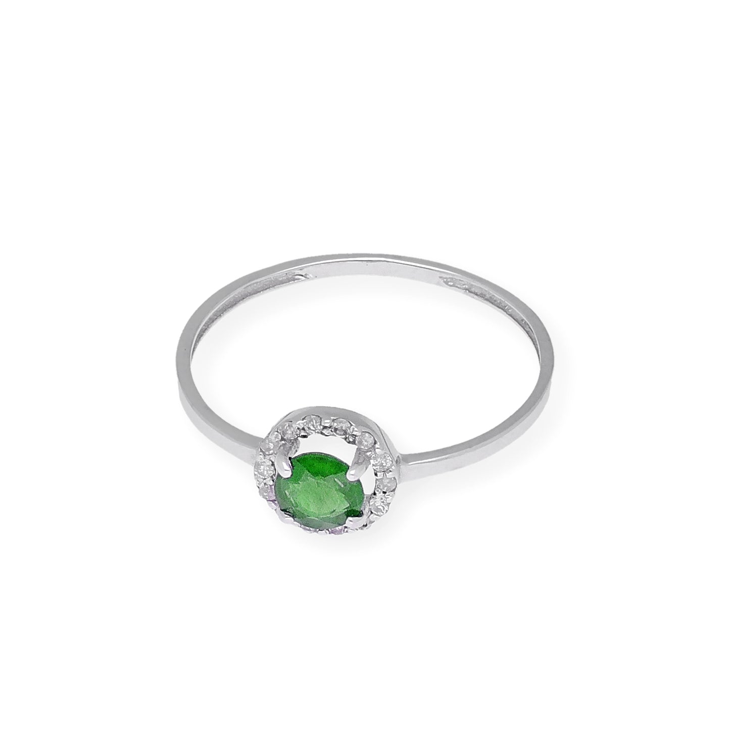 Anillo de Oro Blanco y Diamantes con Esmeralda Modelo Rodas