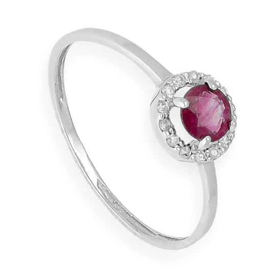 Anillo de Oro Blanco y Diamantes con Rubí Modelo Rodas