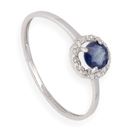 Anillo de Oro Blanco y Diamantes con Zafiro Modelo Rodas
