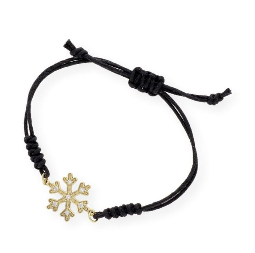 Pulsera Macramé de Oro de Ley con Diamantes y Diseño de Copo de Nieve
