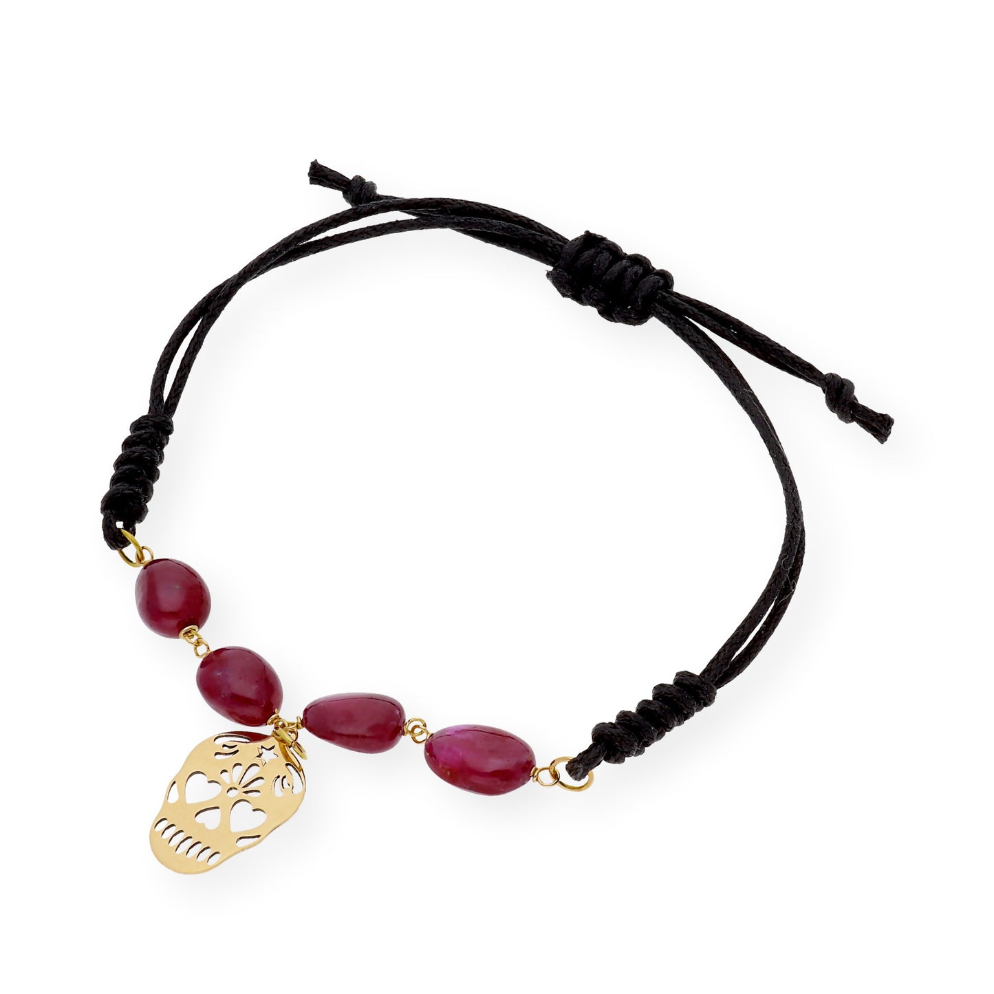 Pulsera Macramé Catrina Mexicana con Rubíes y Oro de Ley 18k