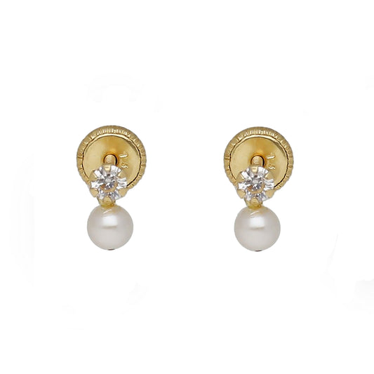 Pendientes Ari bebé en Oro 18k con Perlas y Circonitas