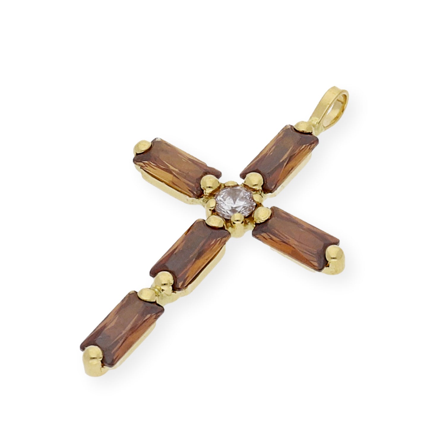 Colgante Cruz con Circonita y Cuarzo Fumé Oro 18K