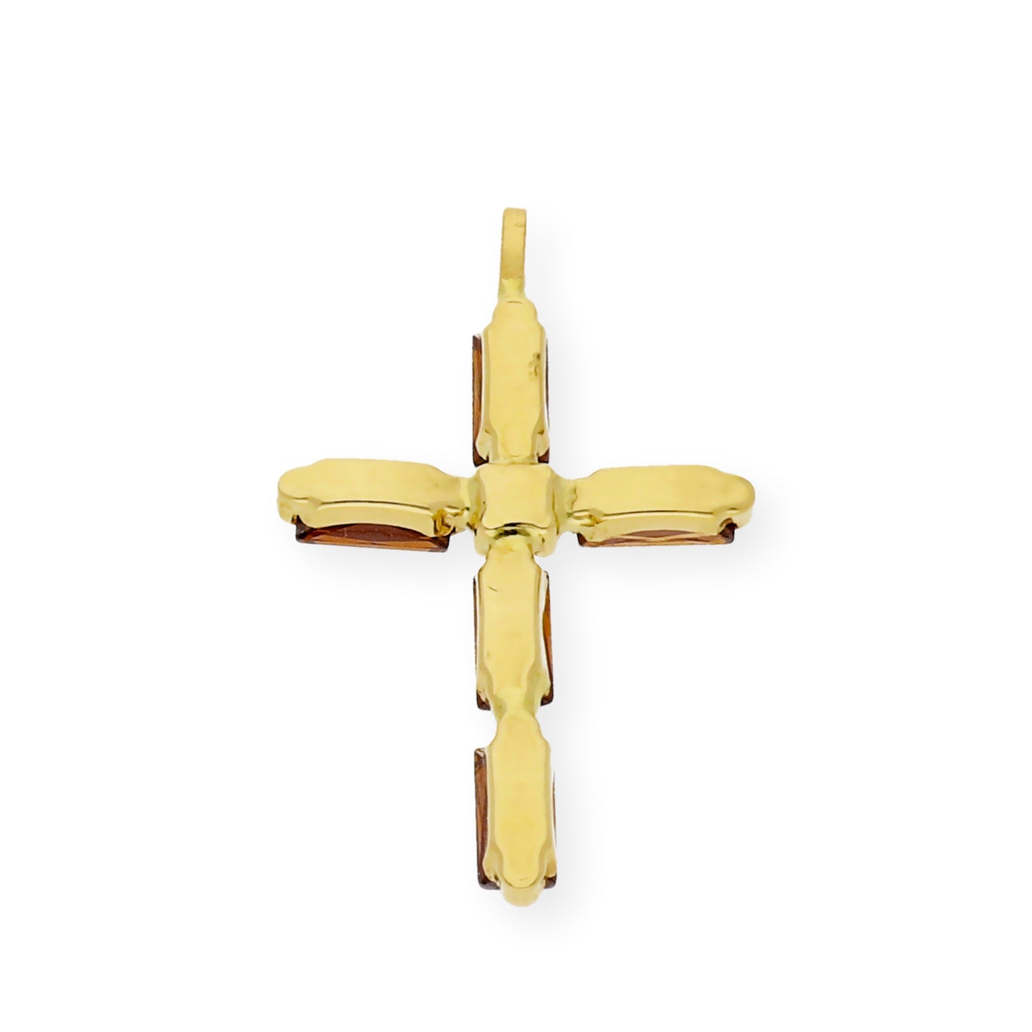 Colgante Cruz con Circonita y Cuarzo Fumé Oro 18K