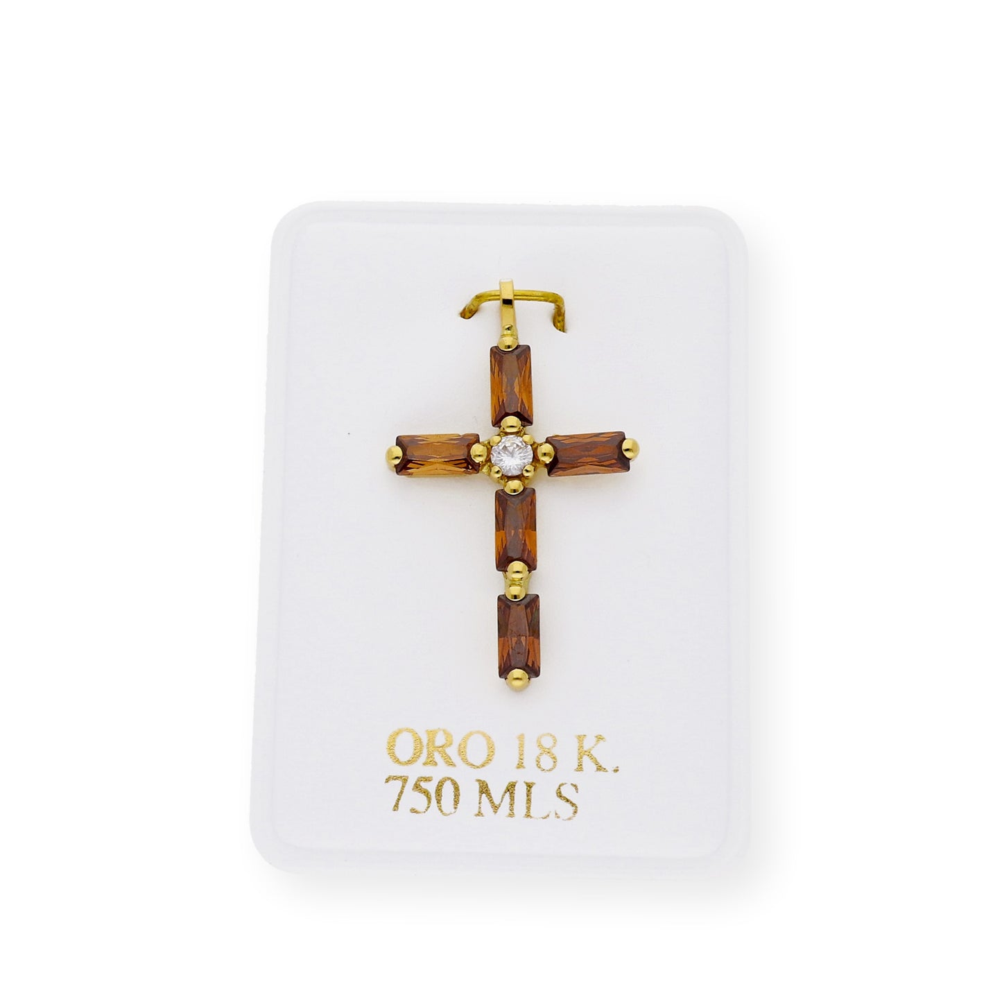 Colgante Cruz con Circonita y Cuarzo Fumé Oro 18K