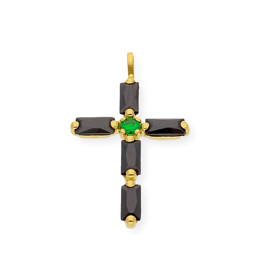 Colgante Cruz con Esmeralda y Zafiros Sintéticos Oro 18K
