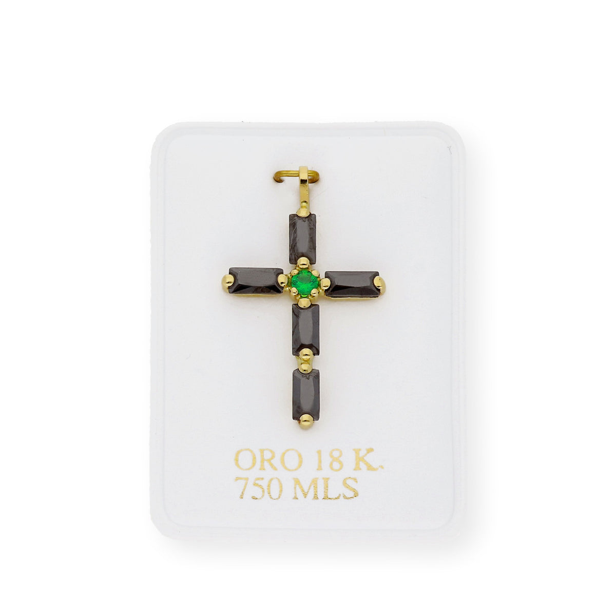 Colgante Cruz con Esmeralda y Zafiros Sintéticos Oro 18K