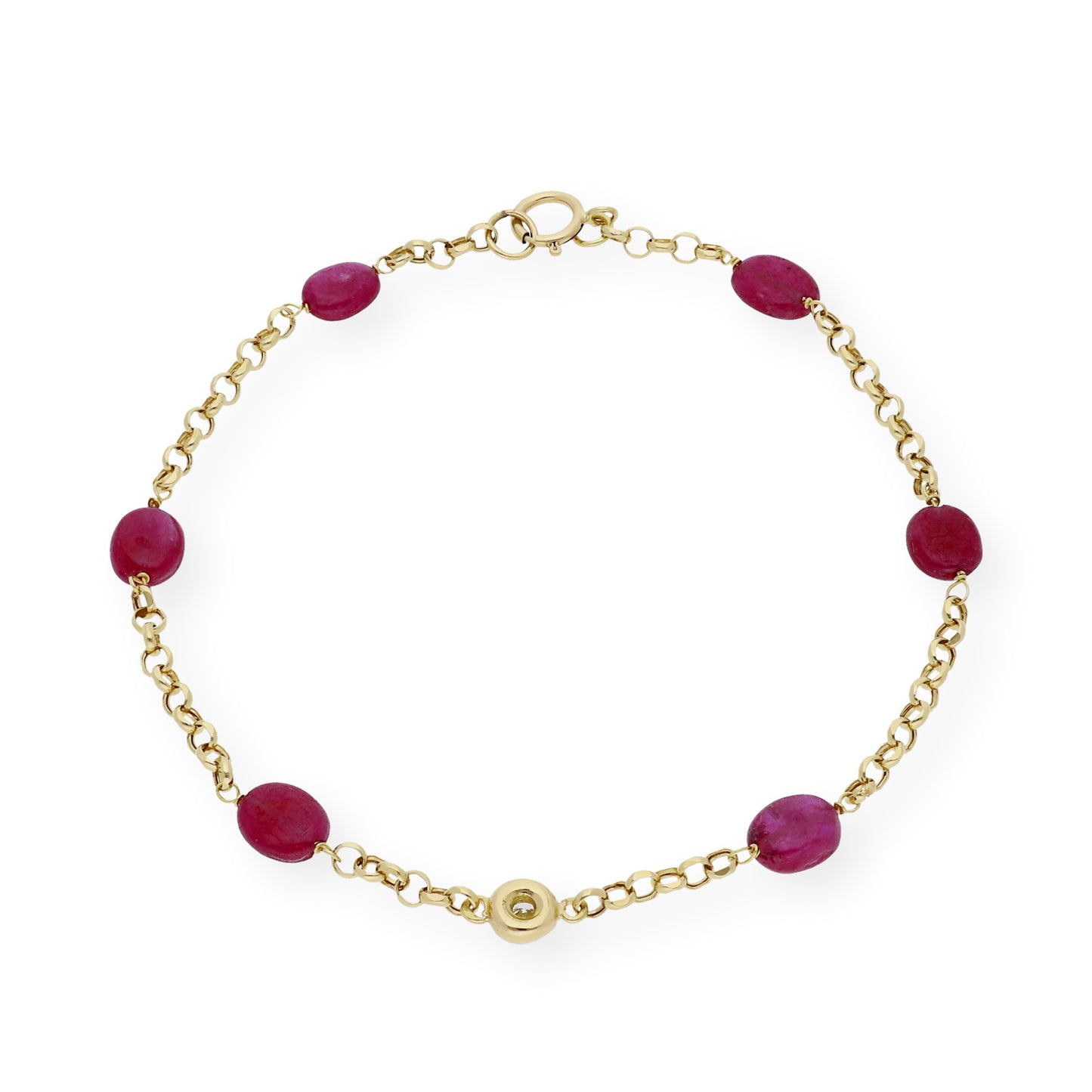 Pulsera de Rubíes Auténticos y Diamante Central en Oro de Ley 18k
