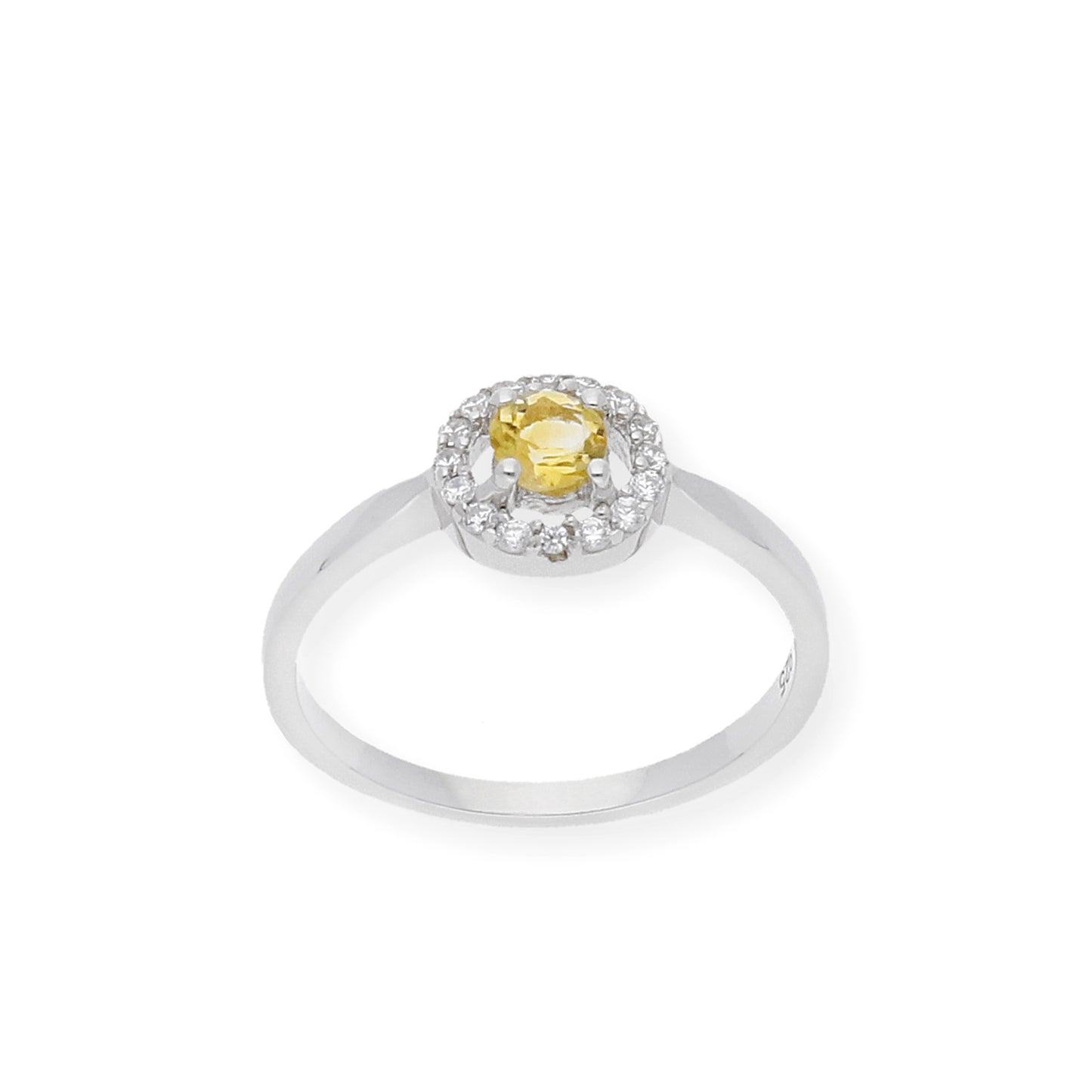 Anillo de Plata con Cuarzo Citrino Central y Circonitas