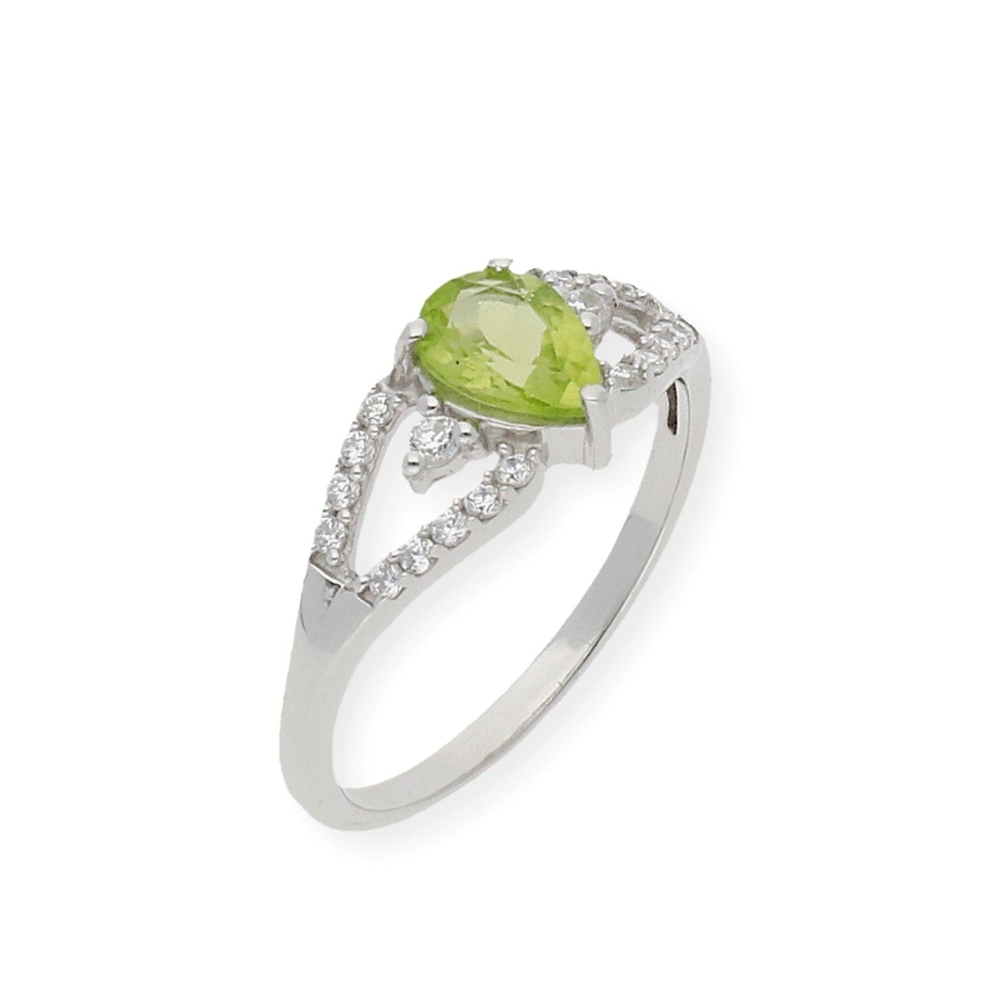 Anillo de Plata con Peridoto Central y Circonitas