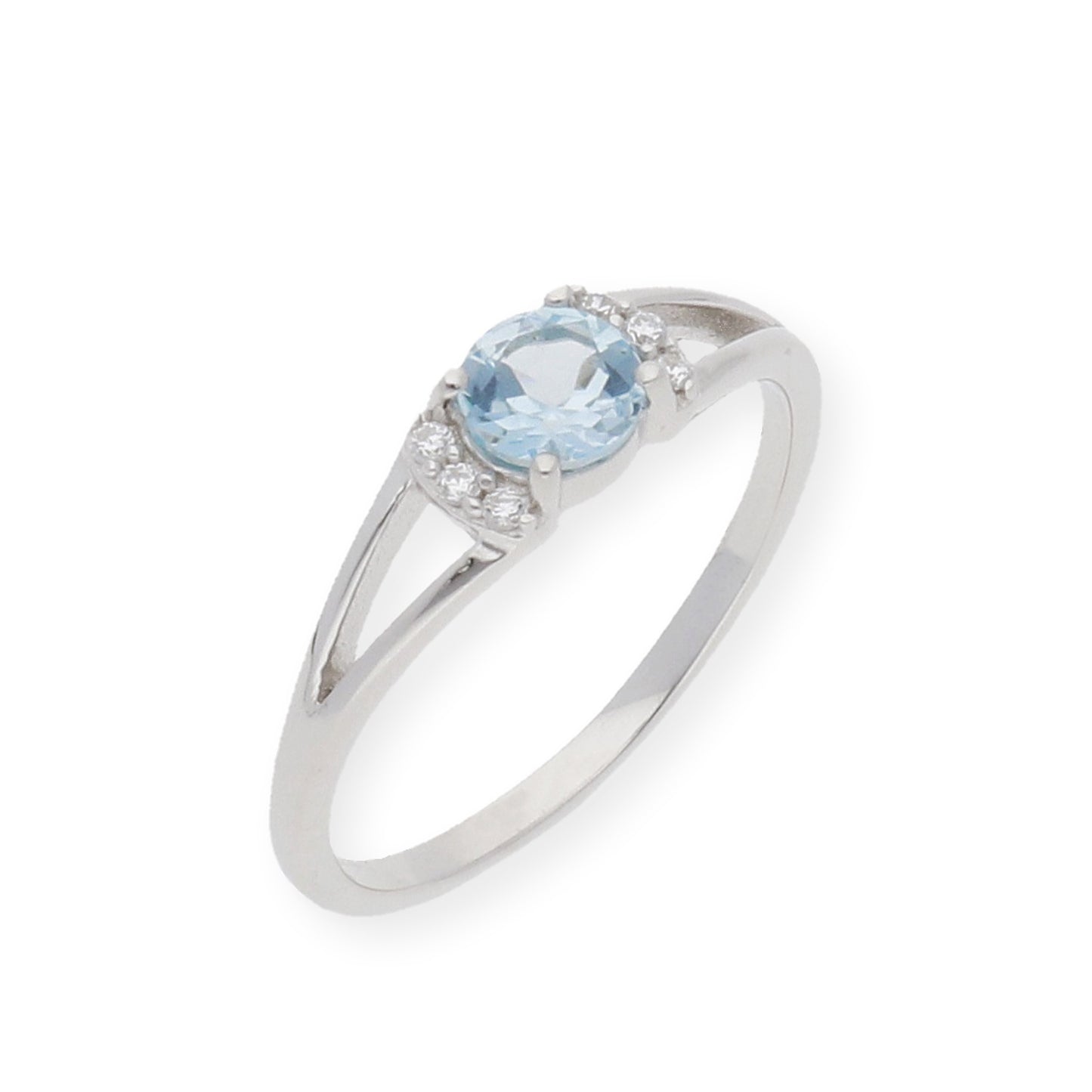 Anillo de Plata con Topacio Azul Central y Circonitas