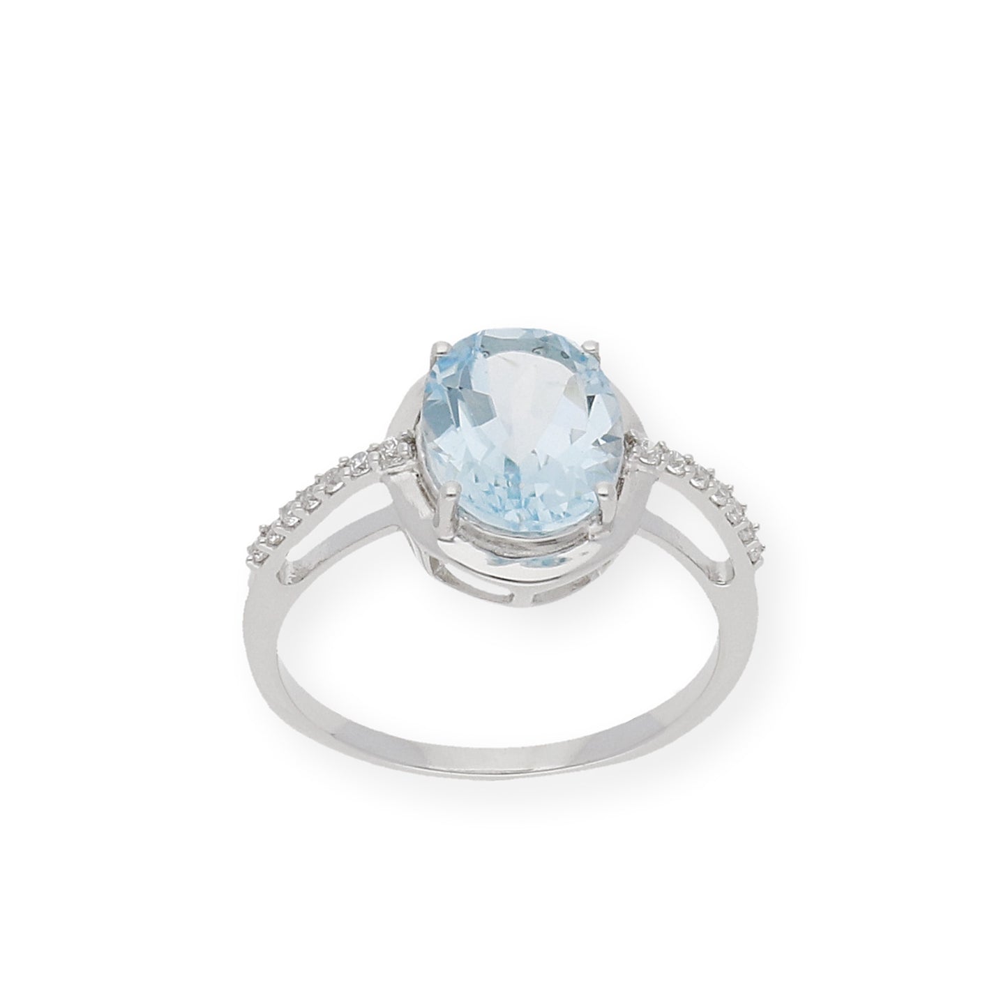 Anillo de Plata con Topacio Azul Central y Circonitas Laterales
