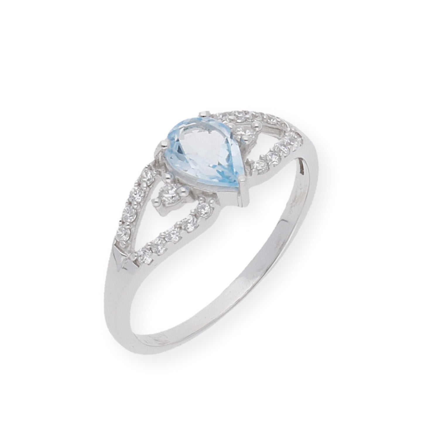 Anillo de Plata con Topacio Azul Central y Circonitas