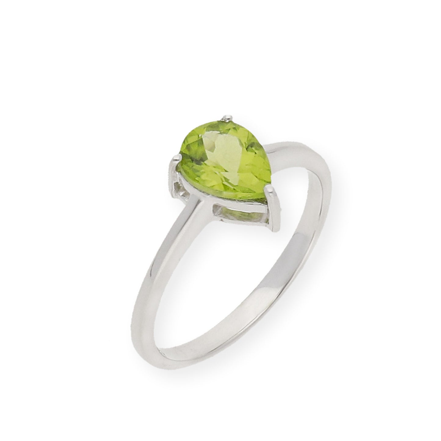 Anillo de Plata con Peridoto Central en Forma de Pera