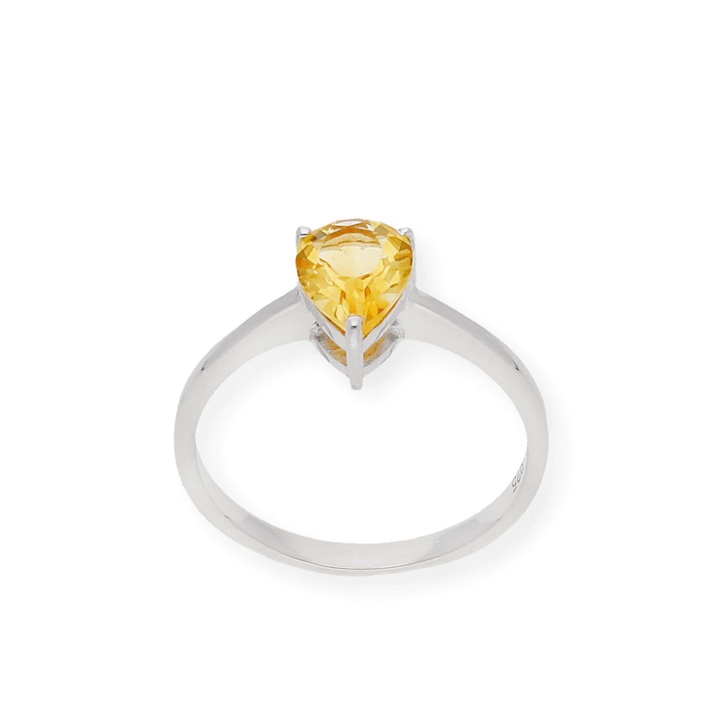 Anillo de Plata con Cuarzo Citrino Central en Forma de Pera