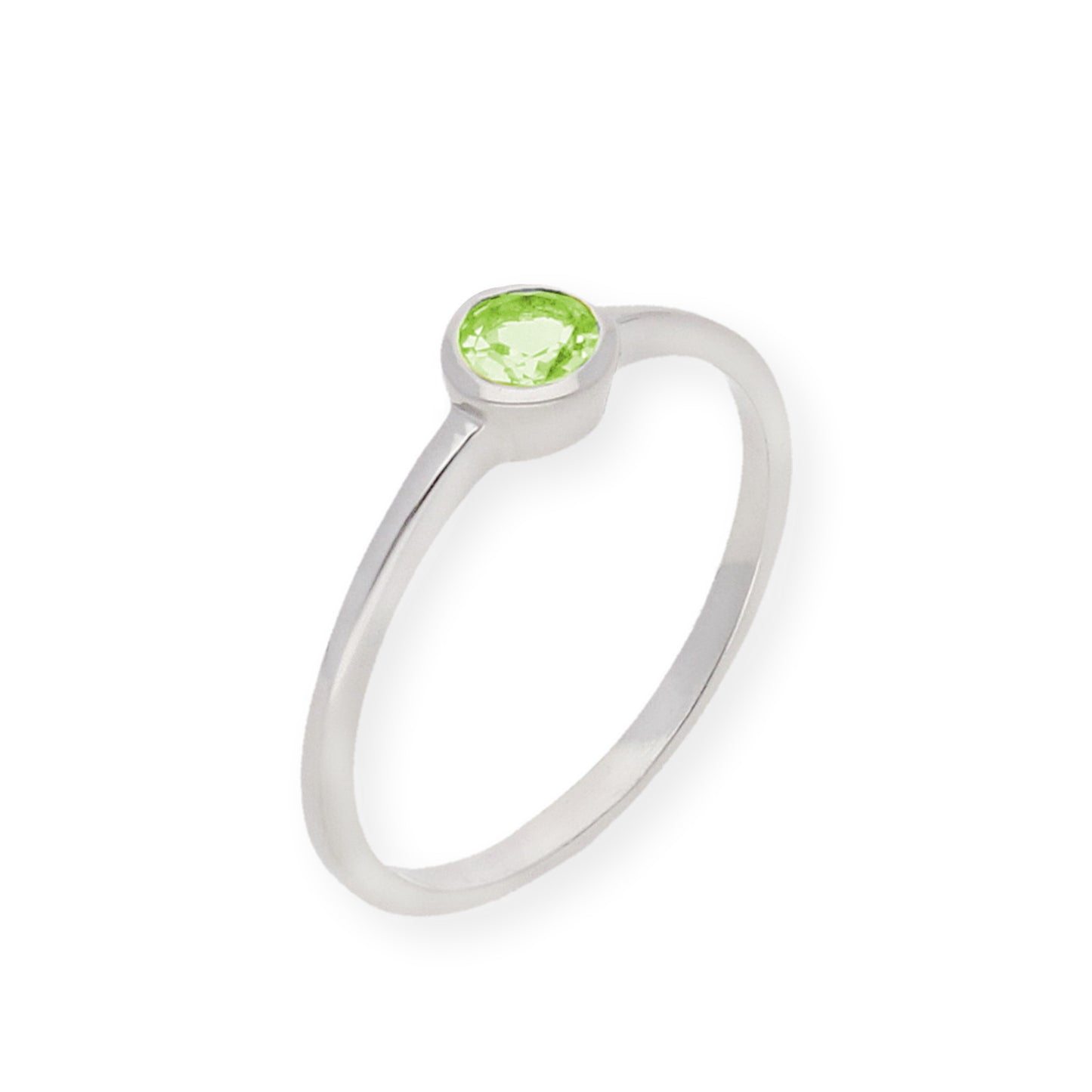 Anillo de Plata con Peridoto Central Redondo