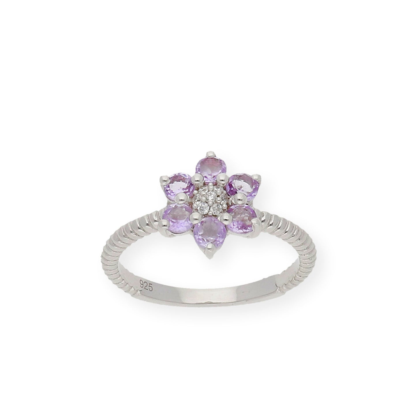 Anillo de Plata con Amatistas en Flor y Circonitas