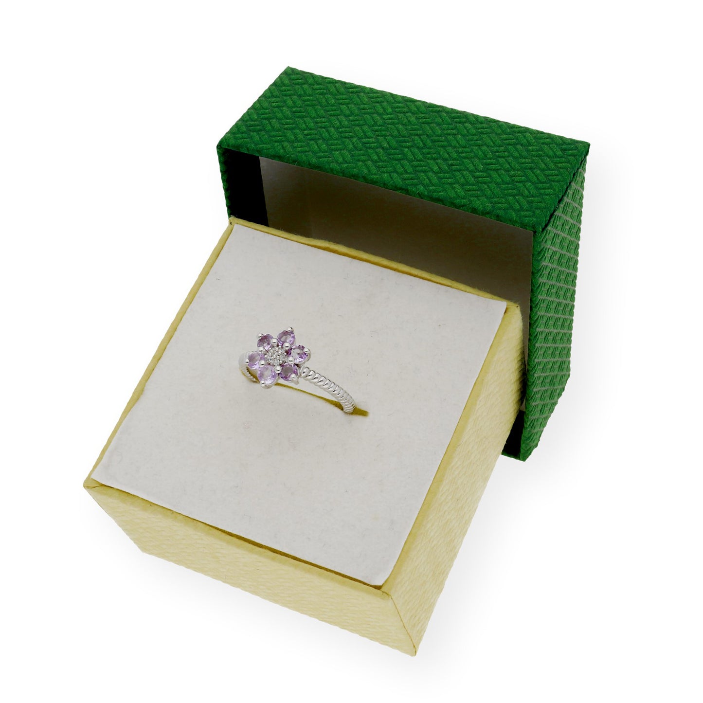 Anillo de Plata con Amatistas en Flor y Circonitas