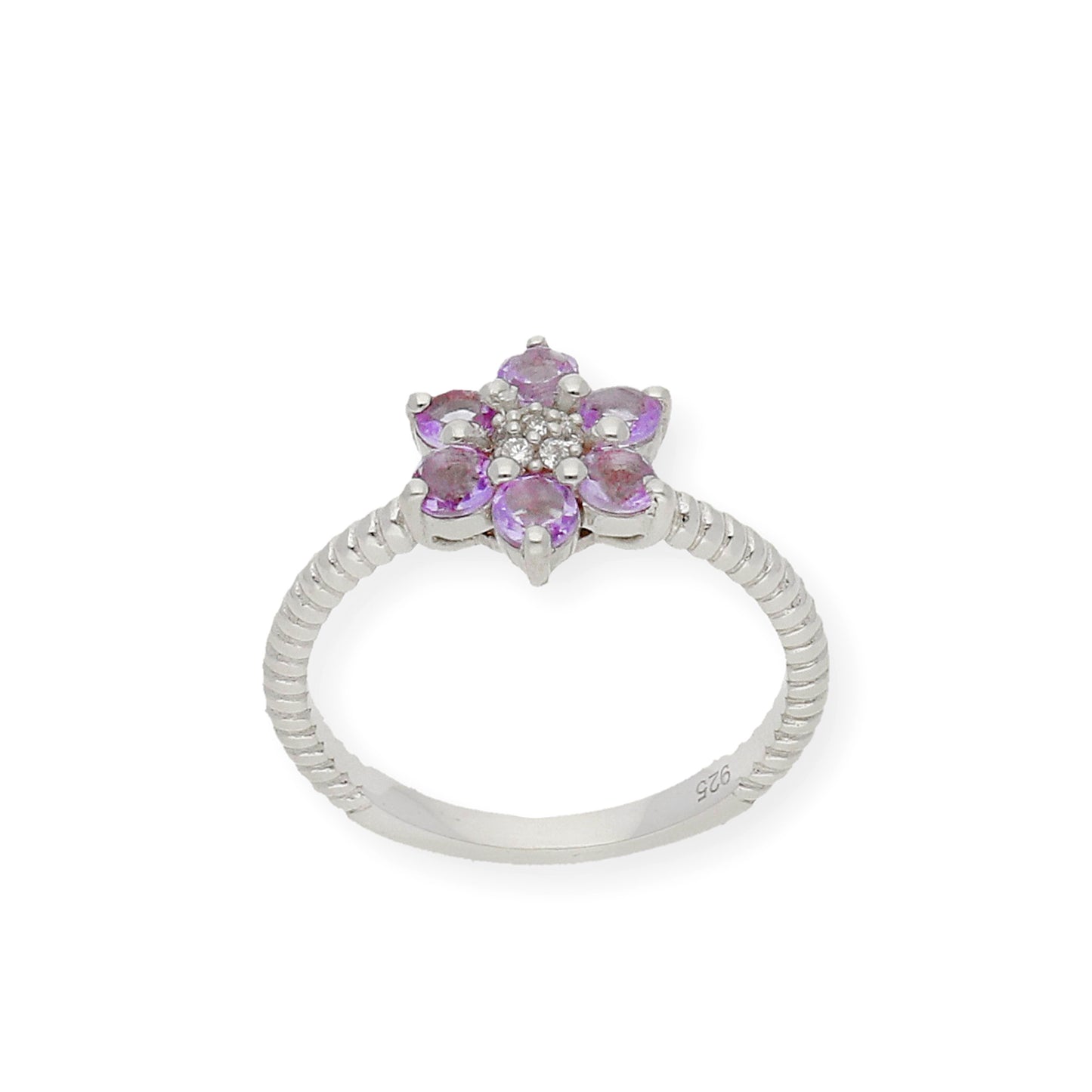 Anillo de Plata con Amatistas en Flor y Circonitas