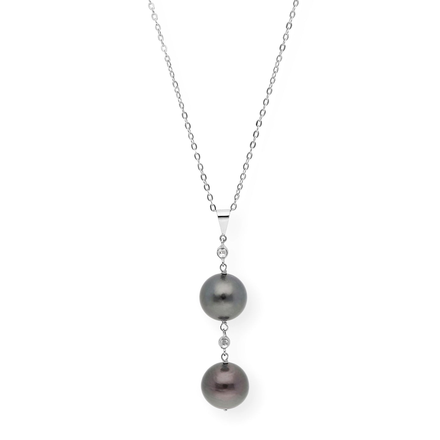 Colgante de Oro Blanco 18k con Perlas Tahití y Diamantes