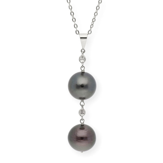 Colgante de Oro Blanco 18k con Perlas Tahití y Diamantes