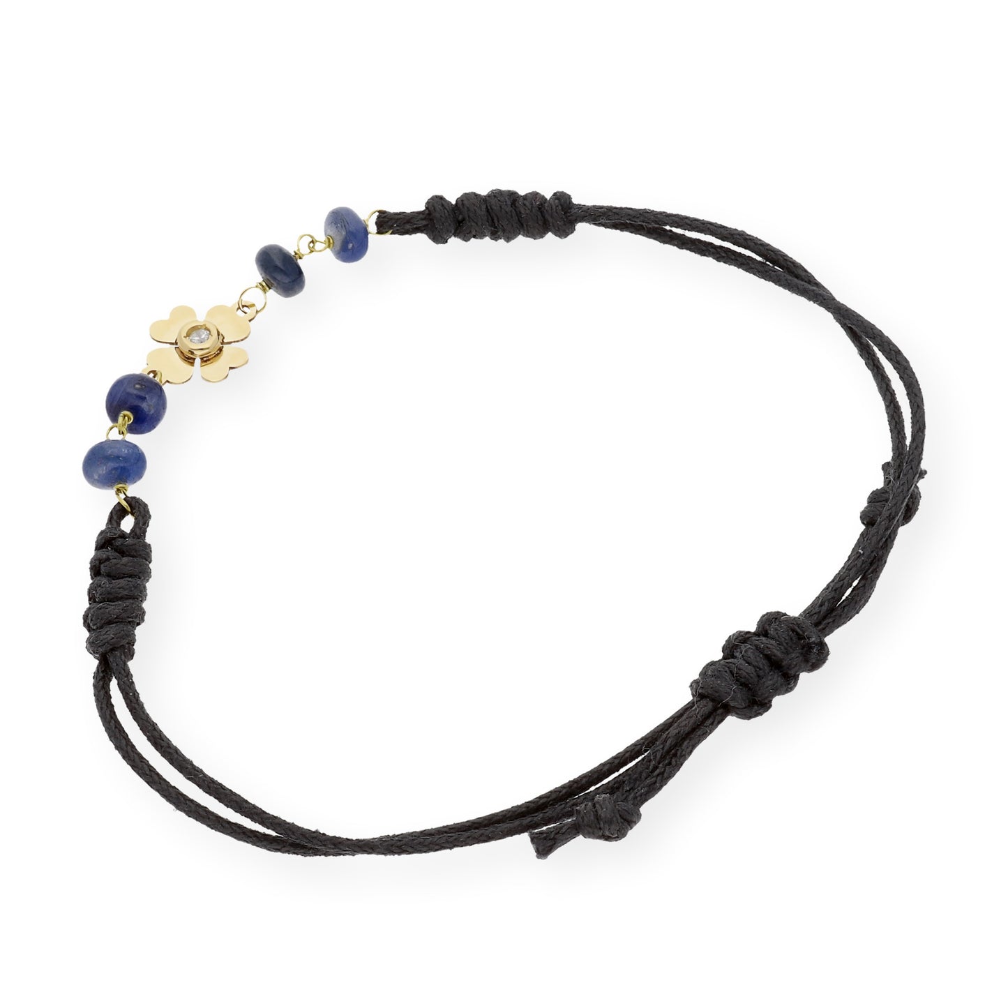 Pulsera Macramé Flor con Zafiros y Diamante en Oro de Ley 18k