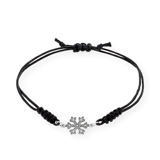 Pulsera Macramé de Oro Blanco de Ley con Diamantes y Diseño de Copo de Nieve