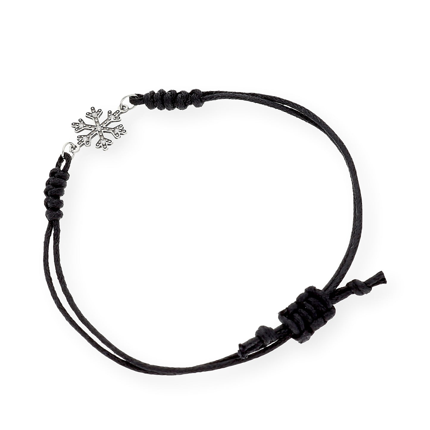 Pulsera Macramé de Oro Blanco de Ley con Diamantes y Diseño de Copo de Nieve
