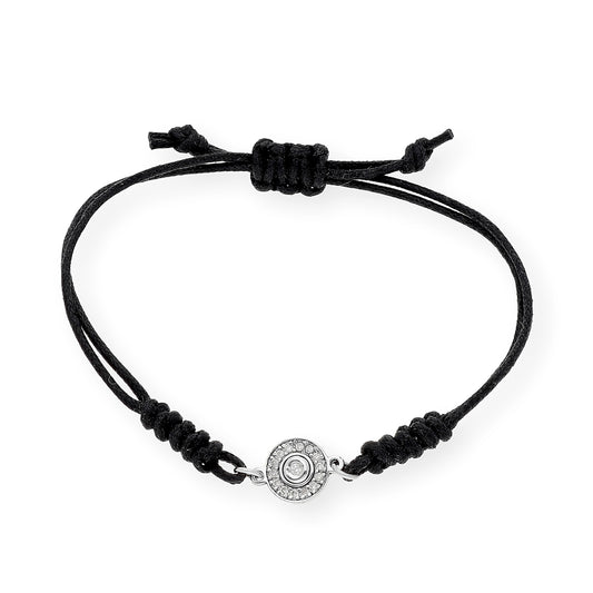 Pulsera Macramé de Oro Blanco de Ley con Diamantes y Diseño Circular